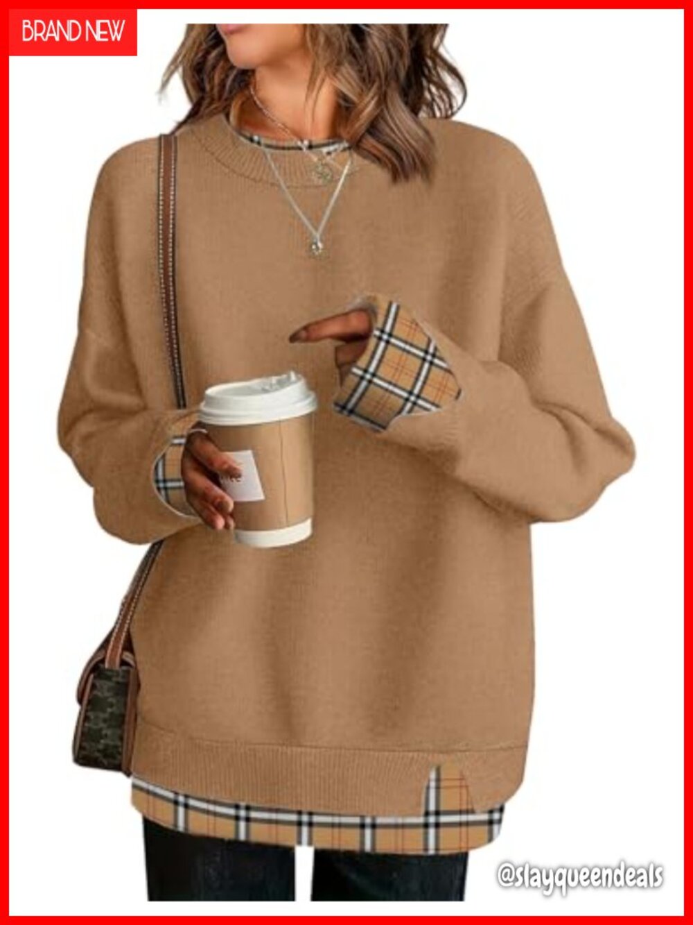 Oversized Patchwork Sweater Crew Neck Long Sleeve Knit Pullover
